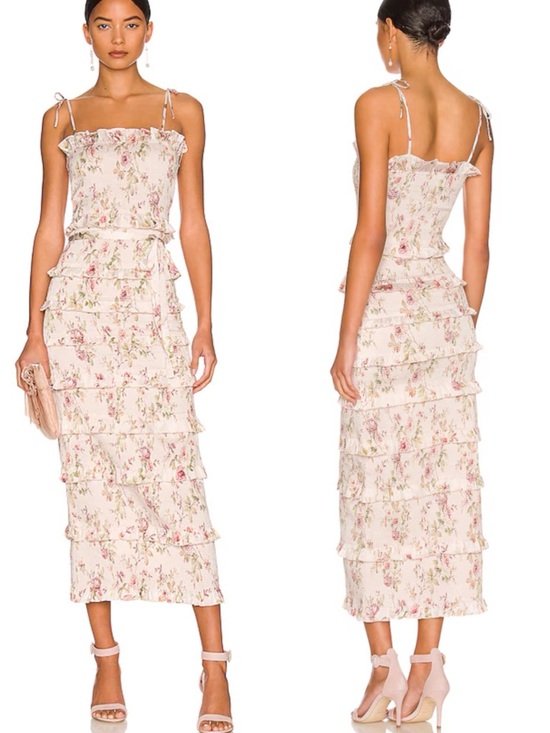 V. Chapman Dresses & Skirts - V. Chapman pink Lily Floral elastic ruched ruffle Midi Dress SZ 0